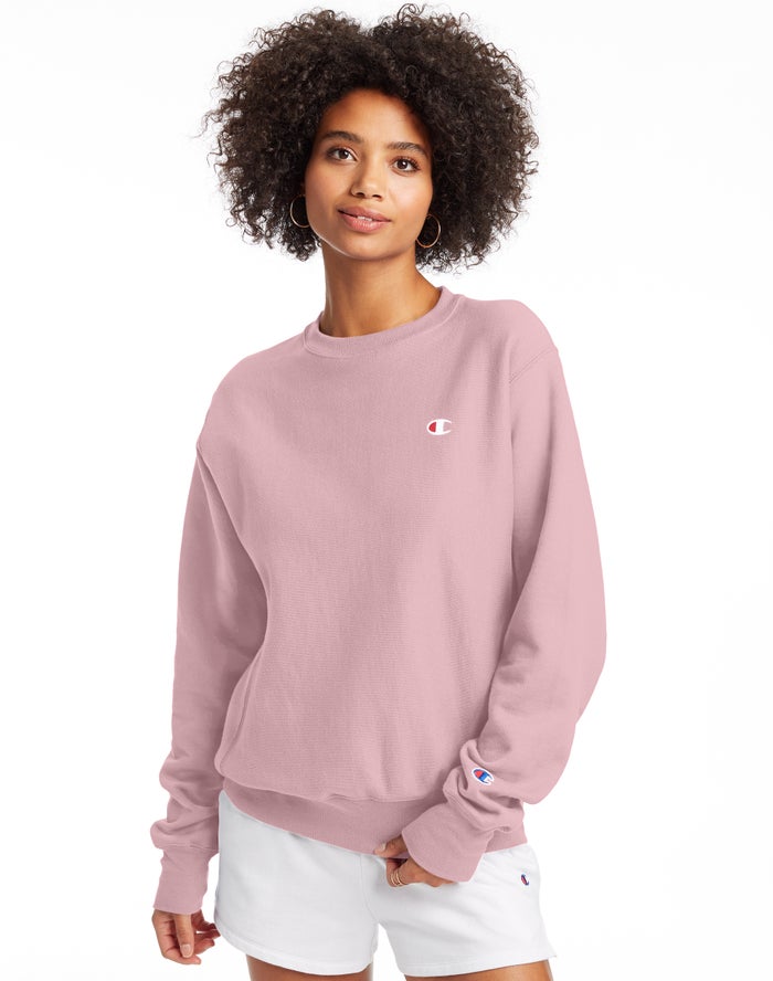 Champion Womens Sweatshirt NZ - Reverse Weave Crew C Logo Rose ( 9385-FJTUL )